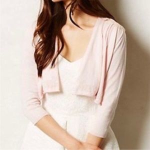 Anthropologie Knitted & Knotted blush pointelle bolero sweater